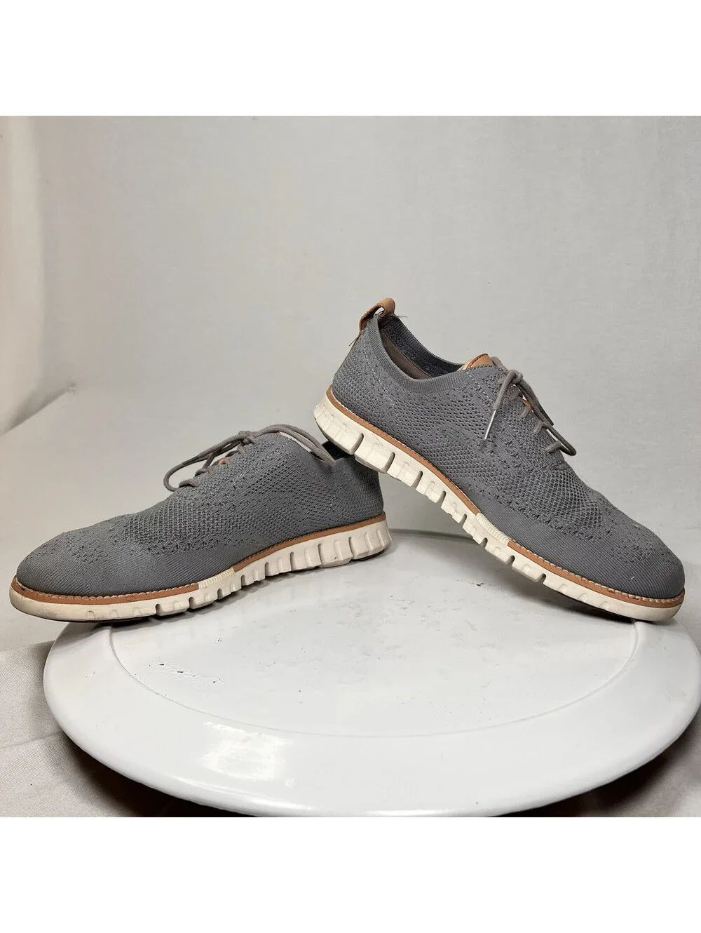 Cole Haan Zerogrand Stitchlite Wingtip Oxford Gray Knit Shoes Men’s Sz 9M C24944